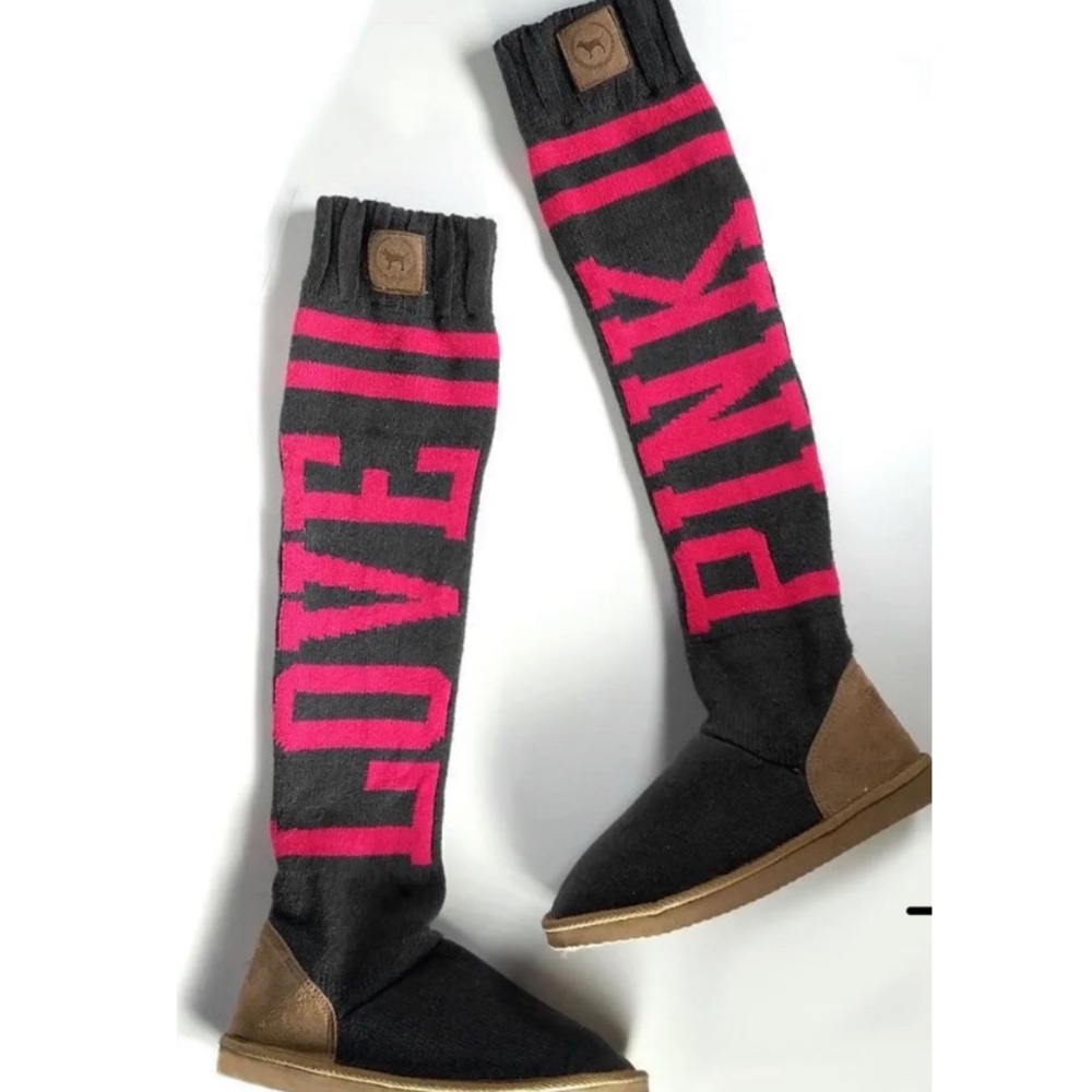 NEW RARE pink Victoria Secret 2011 Sweater Knee High Mukluk Boot Gray Pink